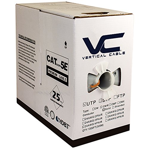 Vertical Cable Cat5e, 350 MHz, UTP, 24AWG, 8C Solid Bare Copper, 1000ft, Orange, Bulk Ethernet Cable
