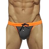 MIZOK Men's Sexy Color Block Swim Briefs Hot Body Bikini Swimwear with Adjustable Drawstring
