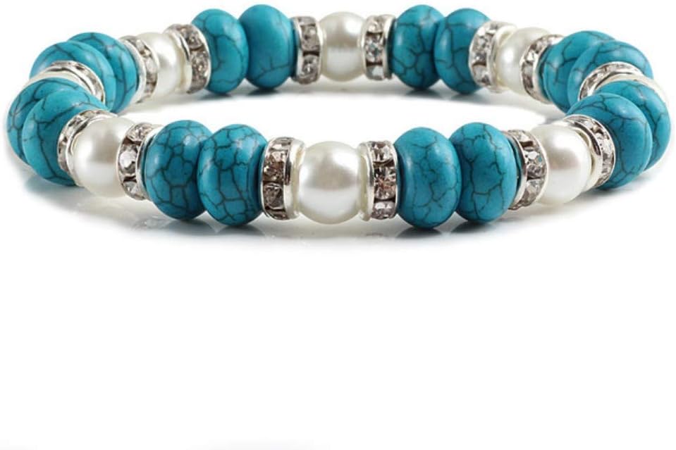 DLIAAN Bracelets Natural Stone Bracelet 10Mm Lake Blue Round Beads Men'S Bracelet For Women Jewelry Pray Buddha Bracelet Men Silver