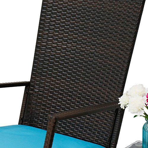 Peach Tree Rattan Rocker Chair Outdoor Garden Rocking Chair Wicker Lounge w/Turquoise Cushion and Tea Table