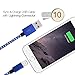 Frieso 3pcs 3FT 6FT 10FT Nylon Braided Charging Cable for iPhone 7, 7 plus, 6s 6 Plus 5s 5c 5,iPhone SE, iPad Pro, Air 2, iPad mini 4 3 2, iPod touch 5th gen / 6th gen / nano 7th gen (Blue white)
