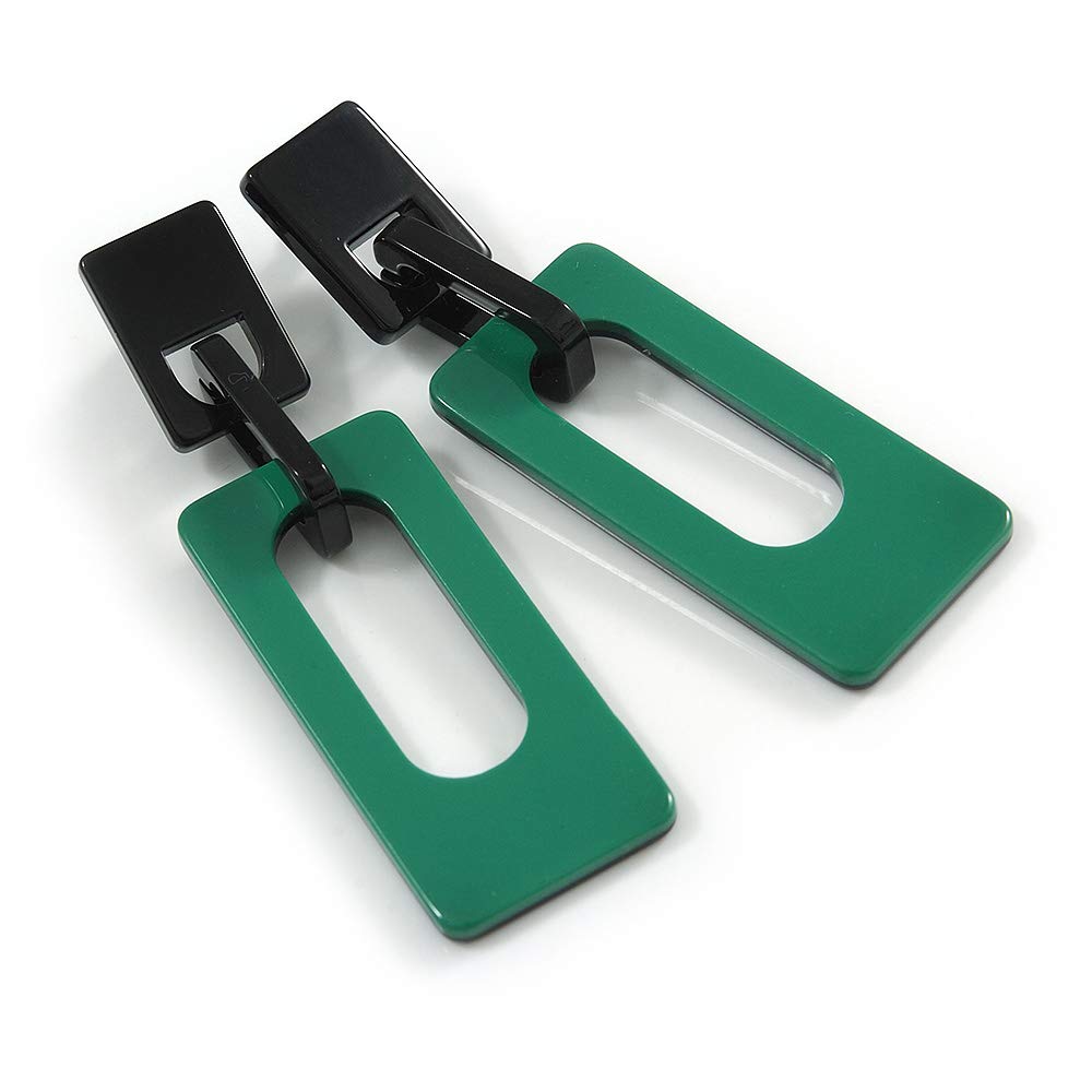 Statement Green/Black Square Acrylic Drop Earrings - 90mm Long