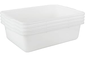 Lesbin 32 L Plastic Large Commercial Bus Tubs, 4-Pack Utility Tote Bus Box, White