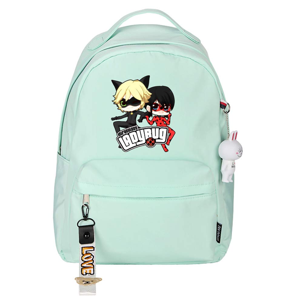 Miraculous Ladybug Daypack Printing Korean Version School Backpack Middle School Cute Bookbag Daypack for Women Miraculous Ladybug Rucksack (Color : Green02, Size : 29 X 14 X 41cm)