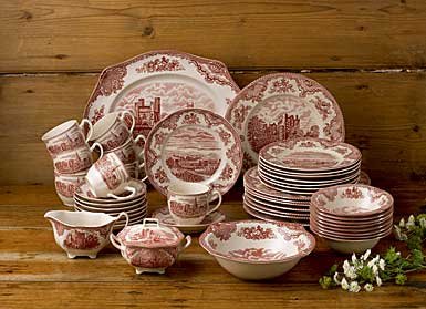 Johnson brothers 45-piece old britain castles dinner set, pink