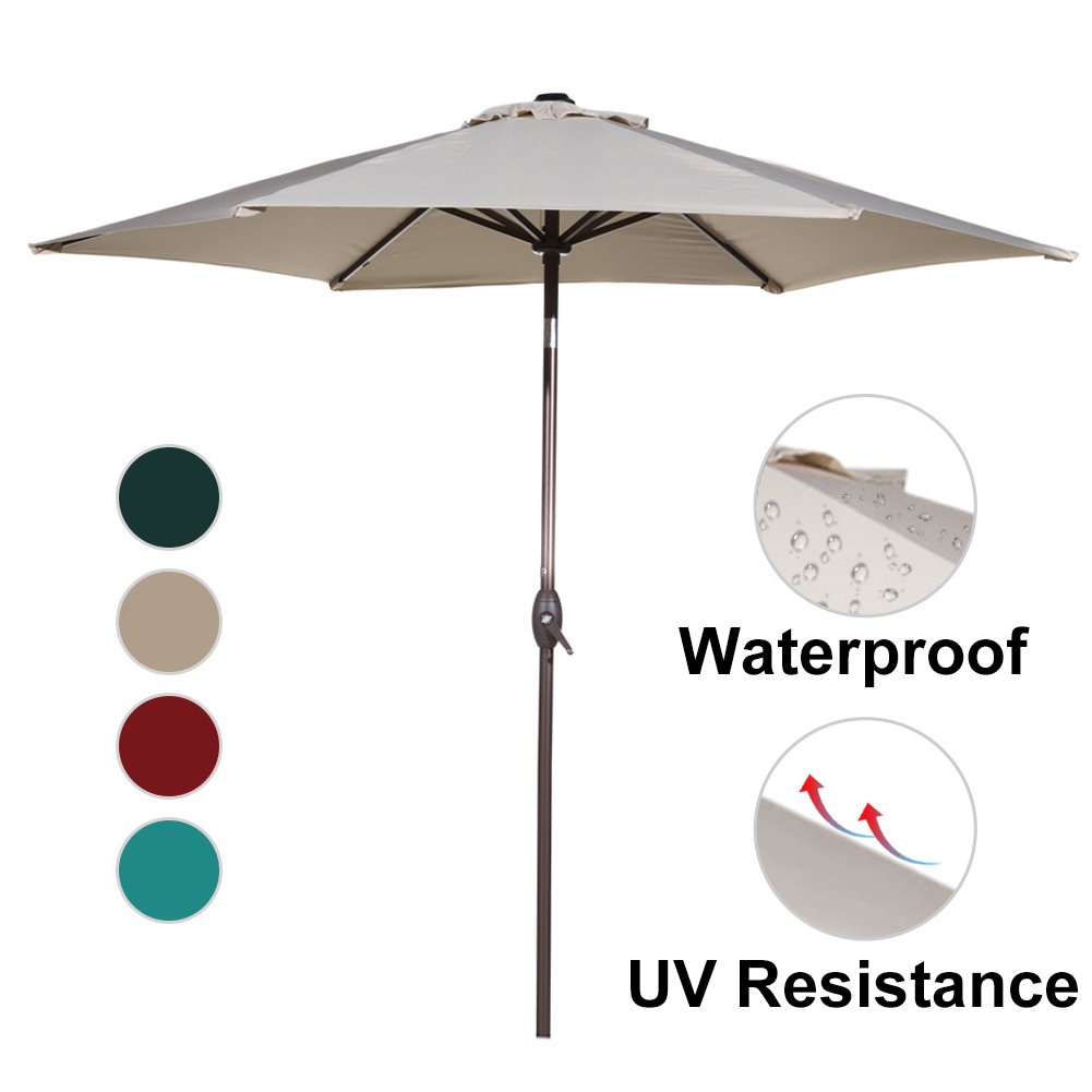 9 Sun Umbrella Fabric Aluminum Patio Umbrella Auto Tilt And Crank