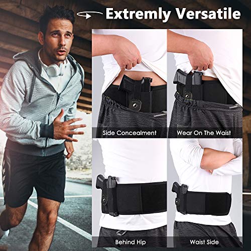 EVISTR Belly Band Gun Holster for Concealed Carry 2 Pocket Waistband Holster for Men and Women, Compatible with Gun Smith, Glock 19, 17, 42, 43, Ruger LCP, and Similar Sized Guns (50Inch, Right)
