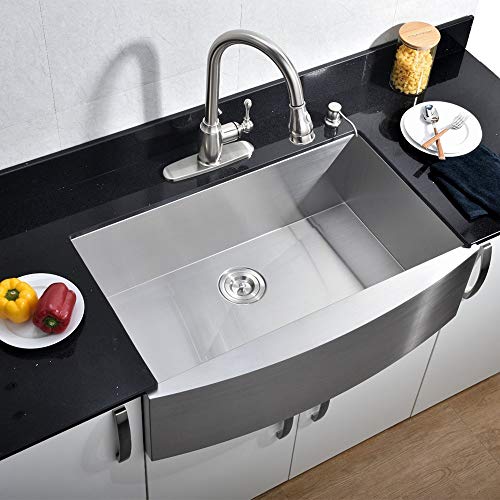 VCCUCINE 36 Inch 16 Gauge Apron Front Brushed Nickel Farmhouse Kitchen Sink, 10 Inch Deep Drop 304 Stainless Steel Single Bowl Sink with Dish and Drain Assembly - Thumbnail 2