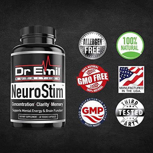 Dr. Emil's - Nootropic Brain Supplement for Memory, Focus, Clarity and Concentration with Huperzine A, DMAE and Glutamic Acid (60 Veggie Capsules)