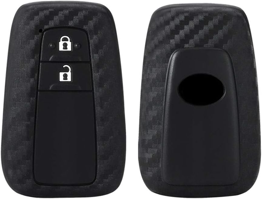 Happyit Carbon Fiber Pattern Soft Silicone Car Key Cases Cover for Toyota CHR C-HR Prius Prado 2 Buttons Keyless Remote Control