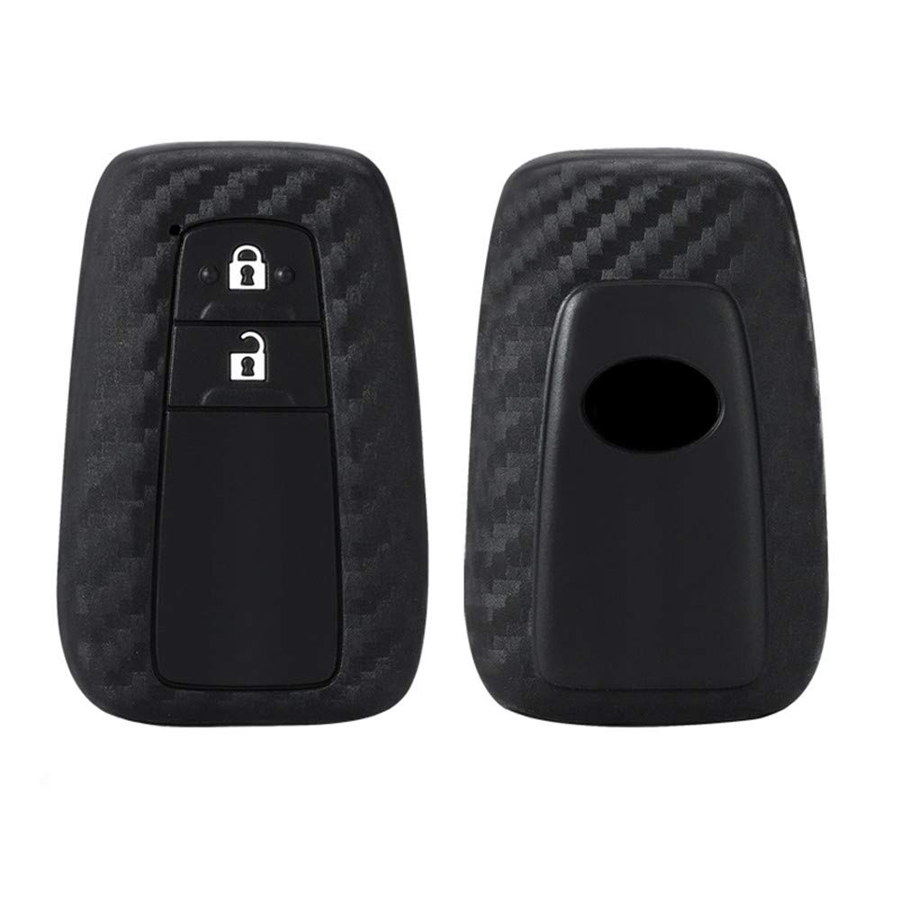 Happyit Carbon Fiber Pattern Soft Silicone Car Key Cases Cover for Toyota CHR C-HR Prius Prado 2 Buttons Keyless Remote Control