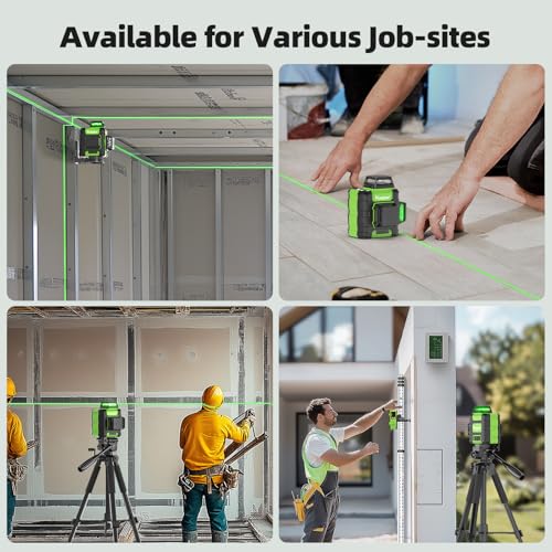 Huepar Green Laser Level 3×360° Self-Leveling with Rechargeable Li-ion Battery, 30-60m Cross Line Laser with Pulse Mode, Magnetic Base - Precision Pro for Construction & DIY