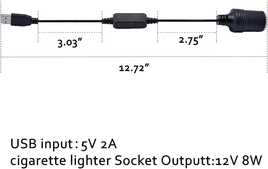 AUSYDE 5V USB A Male to 12V Car Cigarette Lighter Socket Female Converter Extension Cable Adapter Cord (Below 8W) for Outdoor Camping and Travelling - Image 3