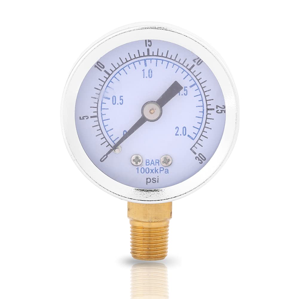 Thread Pressure Gauge,1/8" BSPT Thread,0-30psi 0-2bar dial Instrument with Double Scale,Mini Dial Water Oil Compressor Meter Hydraulic Manometer Metal Manometer