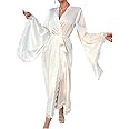 WADAYUYU Robes for Women Long Bride Robe White Satin Long Sleeve Spa Dressing Gown Bathrobe Bridal Nightwear