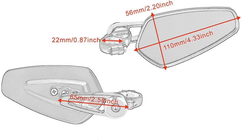 RONSHIN Lot de 2 r/&eacute;troviseurs universels pour Guidon de Moto 22 mm pour Kawasaki Ninja 400 Z1000 Ninja ZX 250R pour Yamaha FZ1 YZF-R1M etc.