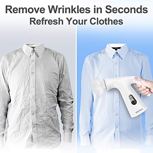 VIVREAL Steam Iron for Clothes, Handheld Garment Steamer for Soft Fabrics and Clothes, Fast Heat-Up, Auto-Off, Remove Wrinkles/Sterilize/Sanitize/Defrost, 120ml Clothes Steamer for Home Office Travel