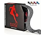 FLEXU –Black Kinesiology Tape; 140 PreCut Strips (115 feet) Bulk Pack; Advanced Strength and Flexibility Properties; Longer Lasting, Pro Grade Therapeutic Synthetic Recovery Sports Tape