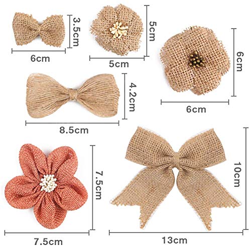 VGOODALL 32 Natürliche Sackleinen Blumen Set, 32 Handgefertigte Jute-Blumen für DIY Kunst Handwerk Hochzeit Dekoration