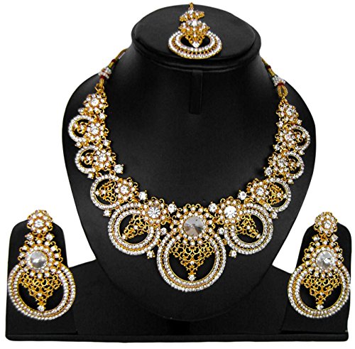 ZicsyZon Ethnic Gold Tone Gem studded Indian Jewelry Set for Women (Suitable for parties, weddings, dinners, birthdays, special occasions and as gift)