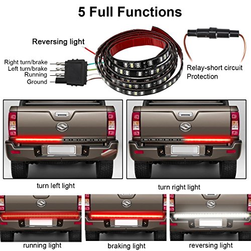 LPENG 60'' double Rows LED Truck Tailgate Light Bar Strip Red/White Reverse Brake Stop Turn Signal Parking Running Weatherproof No-Drill Installation Universal truck car SUV