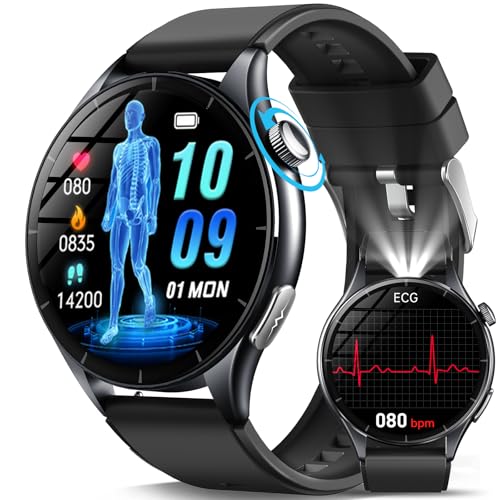 2026 Men's Smart Watch with ECG/Blood Pressure/Sleep/Emotions/Fatigue/LED Lamp, 1.56" AMOLED Health Smartwatch with Bluetooth/SOS, 24H Heart Rate/SPO2/Body Temperature