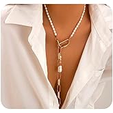 Vintage Long Lariat Pearl Necklace for Women,Simple Bohemian Paper Clip Y Statement Pendant Necklace,Trendy Party Banquet Jewelry Accessories Gift