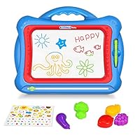 Geekper Magnetic Drawing Board, 15.75" Erasable Colorful Magna Doodle Toys Writing Sketching Pad Set with 5 Shape Stamps & Lovely Sticker ( Blue )