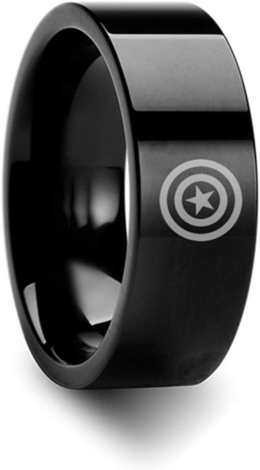 Captain America Star Shield Super Hero - 6mm Ring for Mens Boys Polished Titanium Steel Engraved Ring Jewelry
