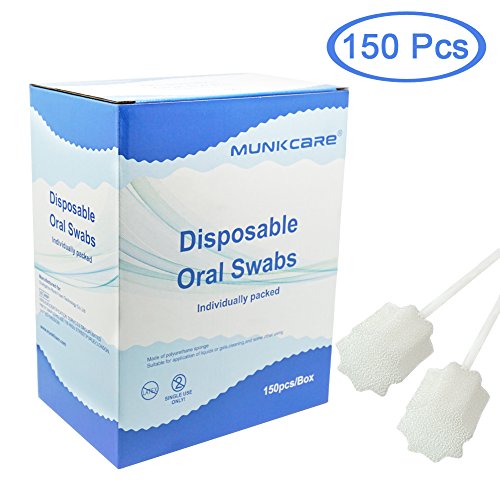 MUNKCARE Oral Mouth Swabs Sponge- Untreated and Unflavored for Baby & Elderly Oral Cleaning White 150 Counts