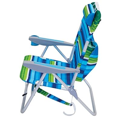 RIO beach Big Boy Folding 13 Inch High Seat Backpack Beach or Camping Chair, Green/Blue Stripe 510ptgEPpWL