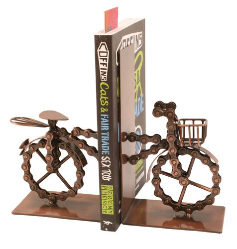 Traidcraft Fairtrade Bicycle Bookends made from Recycled Bike Chains