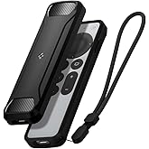 Spigen Rugged Armor Designed for Apple TV 4K 2021/2022 Siri Remote Case Cover with Shockproof Magnetic Technology and Wrist Strap (Metal Plate and Magnetic Included) - Black