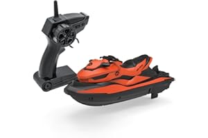 Miracland 2.4GHz Remote Control Jet Ski, High Speed RC Motorboat Water Toy with Dual Propellers, 2 Speed Levels, 50 Meters Control Range (Orange)