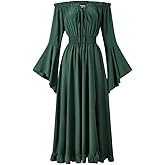 Geehora Renaissance Dress Women's Halloween Costume - Convertible Maxi Dress Lace-up V-Neck, Bell Sleeves & High-Low Skirt