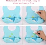Vicloon Silicone Baby Bibs 2 Pack Crumb Tray BPA Free Waterproof Blue Green view 7