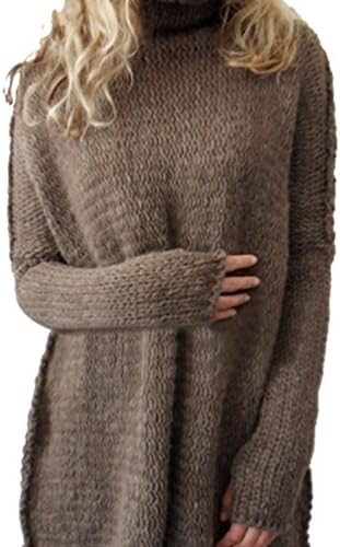 Moonfully Loose Jumper Tops Polo Neck Knit Long Sleeve Winter Sweater for Women Plus Size (XL, Coffee)