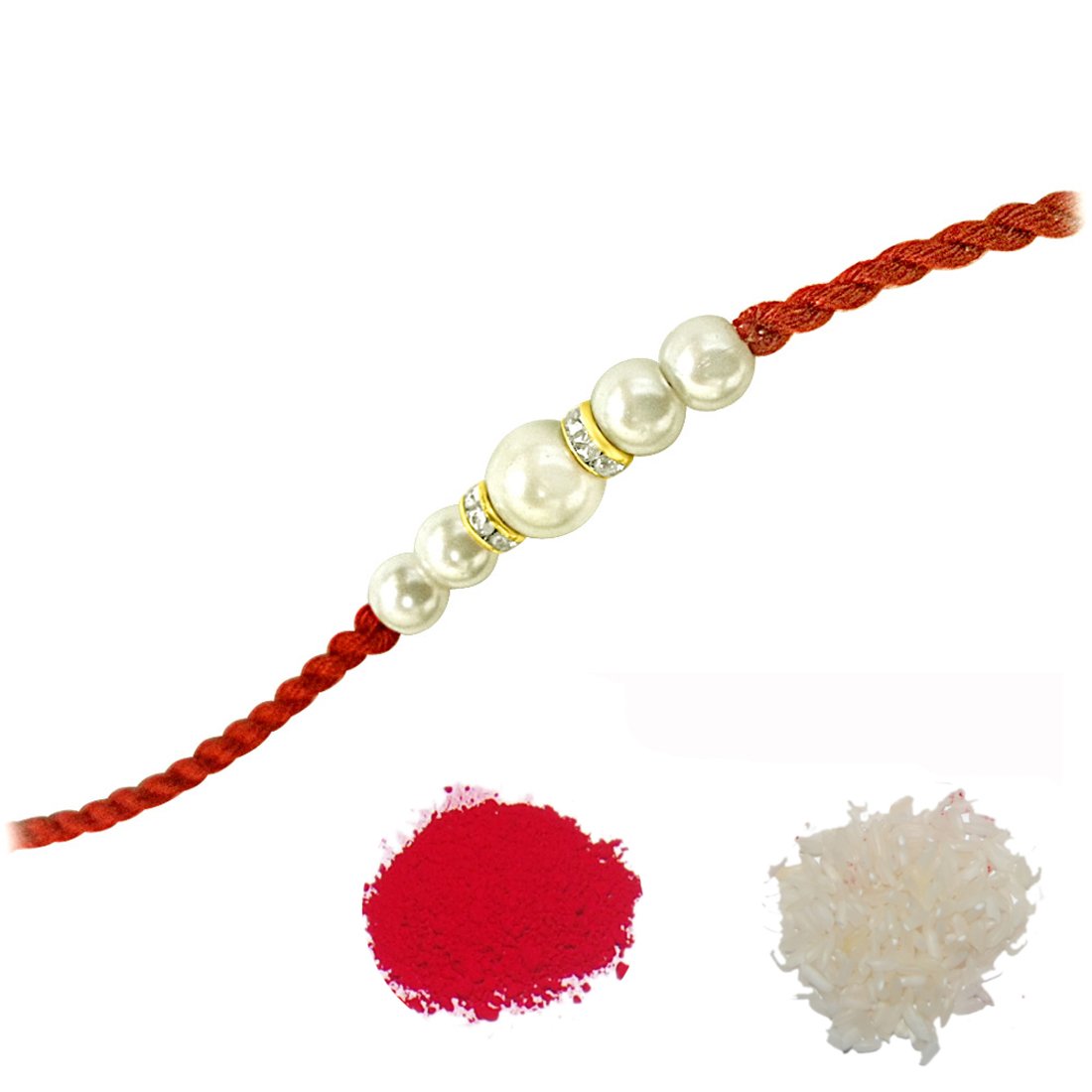 surat diamonds white shell pearl rakhi for brothers (snsh4)