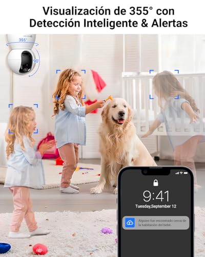 E T EASYTAO TV-628 Cámara de Seguridad Interior, 2K 3MP Cámara Alexa WiFi, iCSee O Tris Home App, Audio Bidireccional, Control Remoto, Detección de Movimiento, Visión Nocturna,Compatible con Alexa