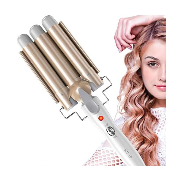 CreBeau-3-Barrel-Hair-Curler-25-mm-Hair-Waver-Curling-Iron-Wand-Adjustable-Temperature-with-Two-Gear-Temperature-Control-for-BeachyFrizz-Free-Waves-for-Women-Gold CreBeau 3 Barrel Hair Curler, 25 mm Hair Waver Curling Iron Wand Adjustable Temperature with Two Gear Temperature…