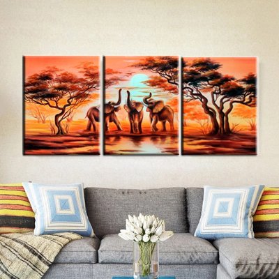 Canvas Wall Art African Elephants Painting Print on Canvas Wall Art 12\