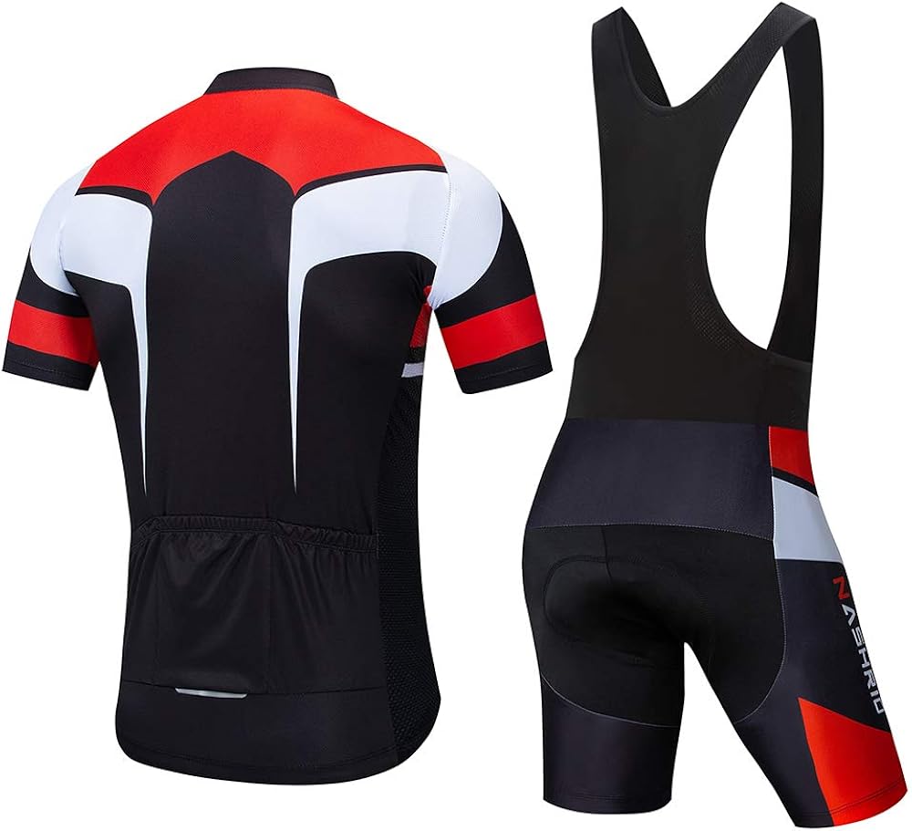 NASHRIO Men's Cycling Jersey Set Bicycle Short Sleeve Set Quick-Dry Breathable Shirt+3D Cushion Shorts Padded Pants/Bib Short: Clothing