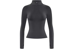 AUROLA Influence Workout Jacket for Women, Half Zip Cropped Slim Fit Long Sleeve Yoga Jackets Athletic Top with Thumb Holes