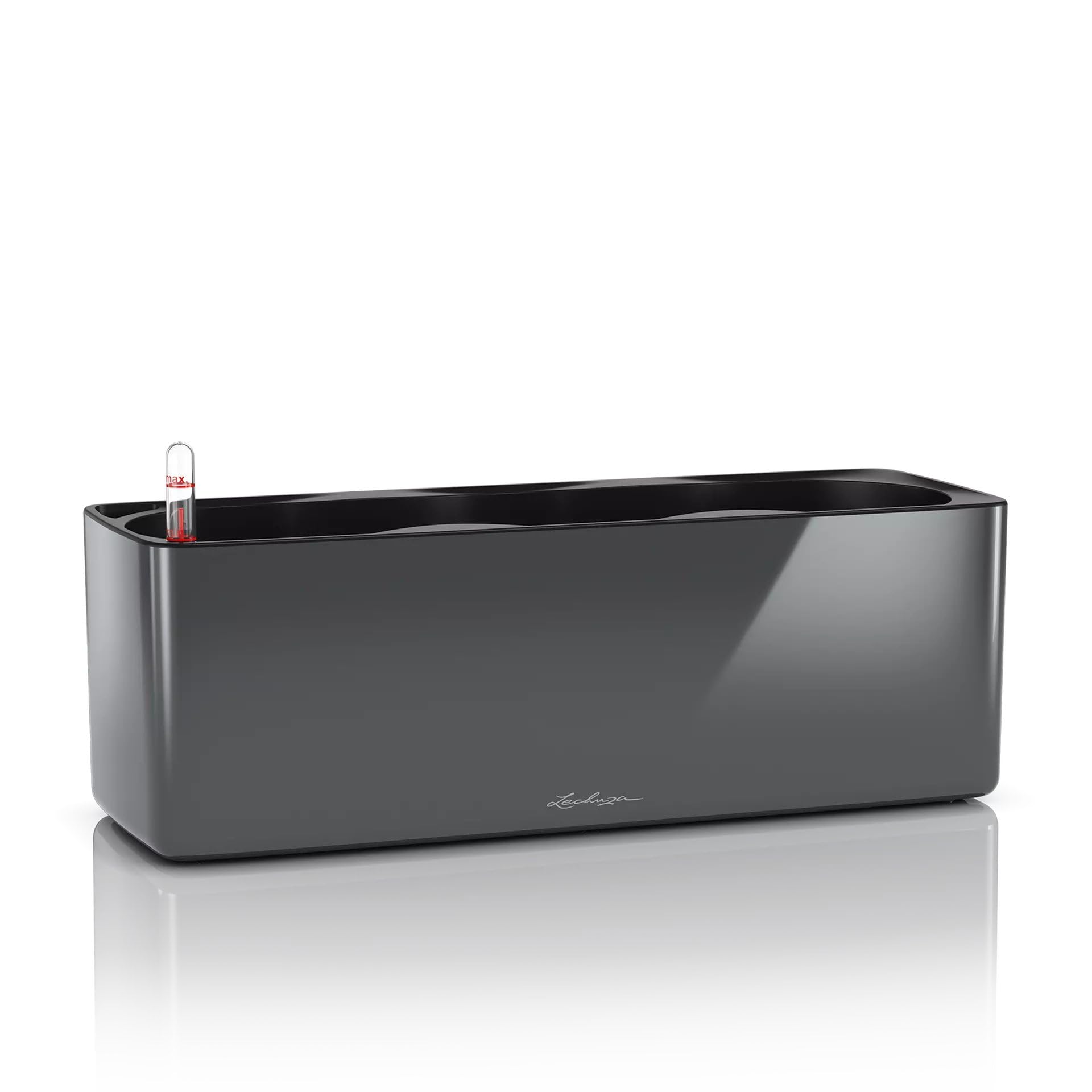 LECHUZA Self Watering Plant Pots Indoor CUBE Glossy Triple Plastic Planter without Drainage Hole H14 L40 W14 cm Charcoal High-Gloss