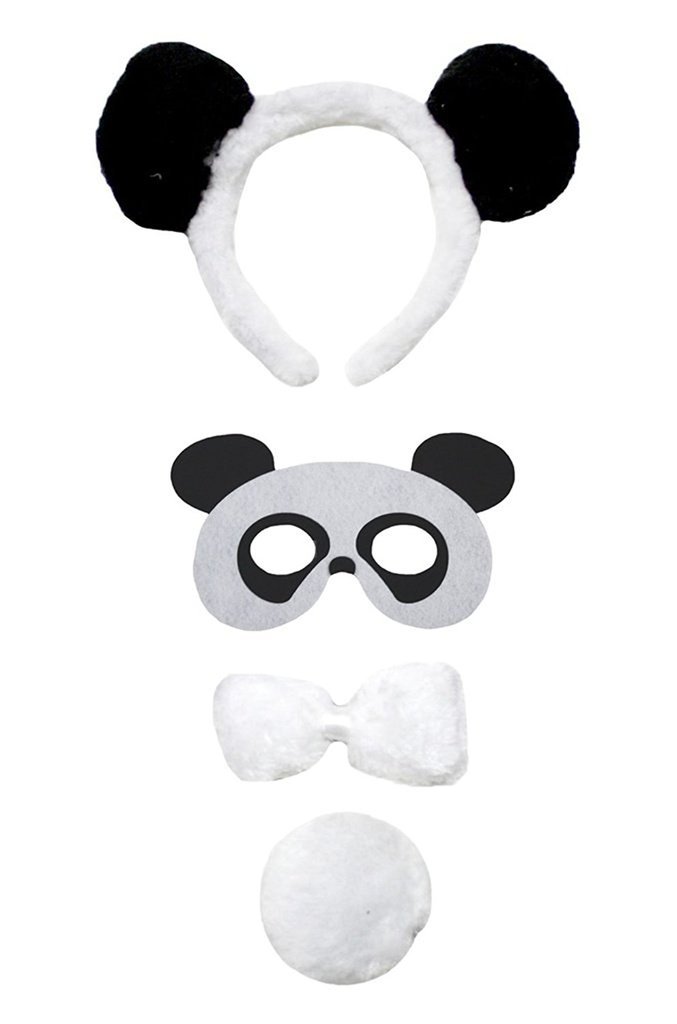 Petitebelle Headband Bowtie Tail Eye Mask 4pc Unisex Children Costume 1-5y (Panda, One Size)