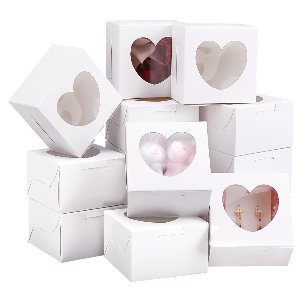 PH PandaHall 20pcs Paper Gift Boxes with Heart Window 10x10x6.5cm Heart Candy Boxes Kraft Boxes Present Packaging Box for Valentine's Day Christmas Party Favor Treats