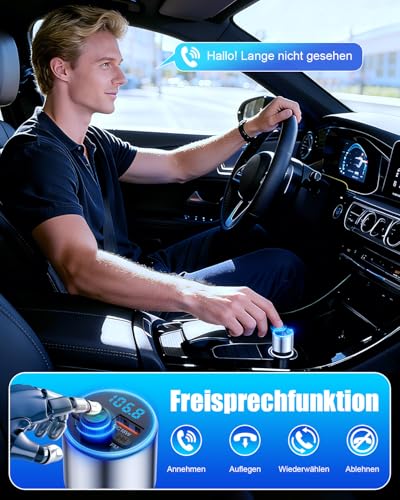 EOIWUY Upgraded Bluetooth Adapter Car, [Quick Charge] FM Transmitter Car Bluetooth 5.3 with PD36W & QC3.0 18W, [HiFi Crystal Clear Sound] Hands-Free Car Charger GPS Modules