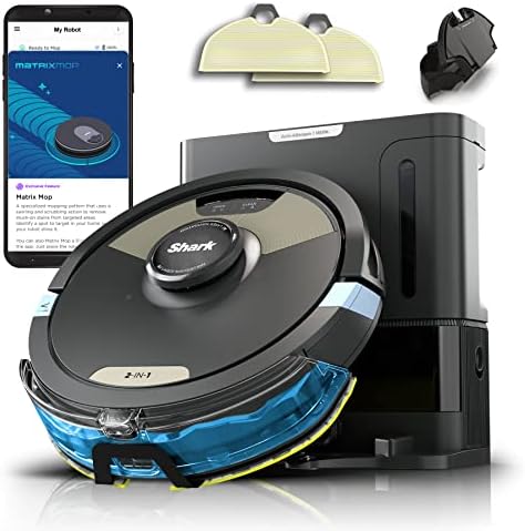 Shark Robot Vacuum & Mop Combo, Powerful Suction, Matrix Plus, 60-Day Debris Capacity, HEPA Bagless Self Empty Base, Sonic Mopping, Home Mapping for Pet Hair - Carpets & Hardfloor, AV2610WA