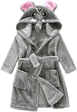 Kids Little Boys Girls Coral Fleece Bathrobe Unisex Kids Robe Pajamas Sleepwear (2-3T(suggested Age), Grey Elephant)