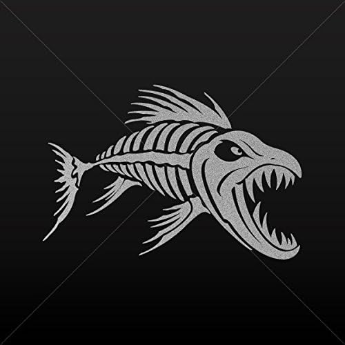 Sticker Decal Aggressive Fish Skeleton Tablet Vehicle Weathe Silver-Matte (10 X 6.76 Inches)